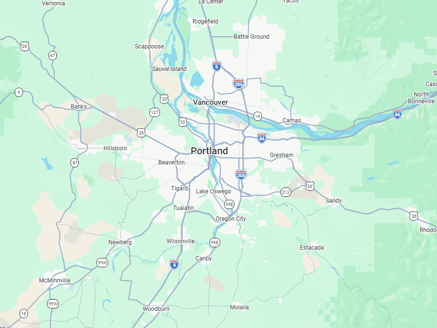Map of the Portland metro area used as the base for Trash X service coverage.